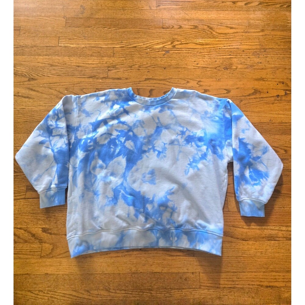 Lafayette 148 Womens Blue Tie Dye Crewneck Sweatshirt Size XL